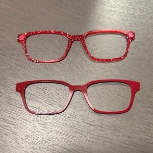 Set of pair eyewear toppers for Finley: ruby sparkle and burgundy